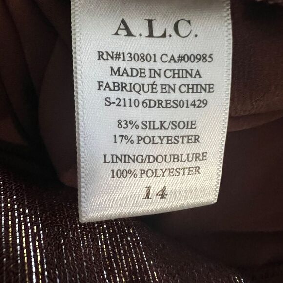 A.L.C. Elara Silk Blend Metallic Tiered Maxi Dress Bitter Chocolate Sz 14 - Picture 8 of 13